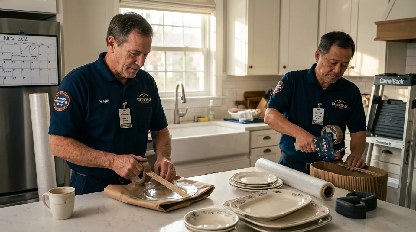 Professional crew packing kitchen dishware in La Pryor, TX